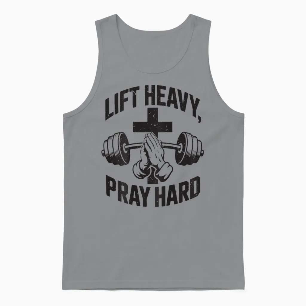 Lift Heavy Pray Hard Men's Christian Workout Gym Unisex Tank Top in Sport Grey