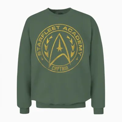 Star Trek Starfleet Academy Captain Badge T-Shirt, Black, S Unisex Sweatshirt - Military Green
