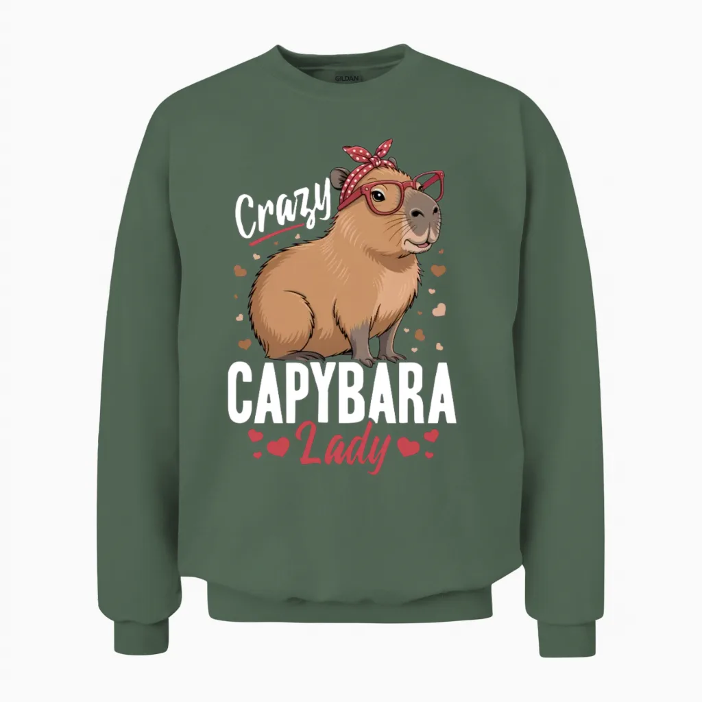 Funny Capybara Unisex Sweatshirt in Military Green