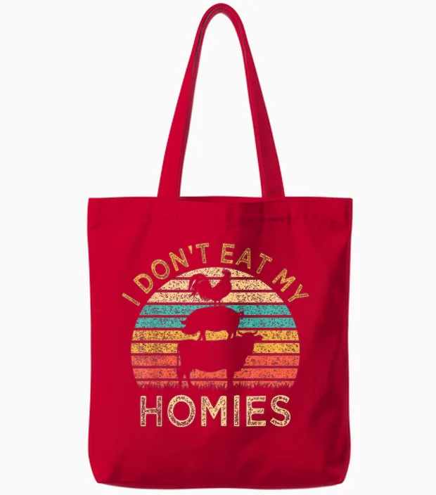 Vegetarian I Don't Eat My Homies Funny Vegan Retro Tote Bags in Red