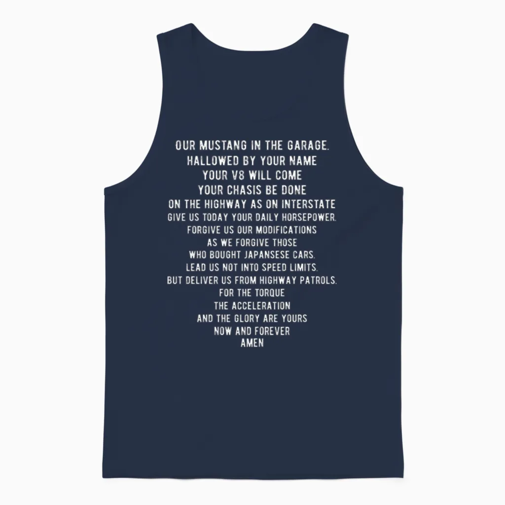 Funny Mustang Car Lords Prayer Unisex Tank Top in Navy