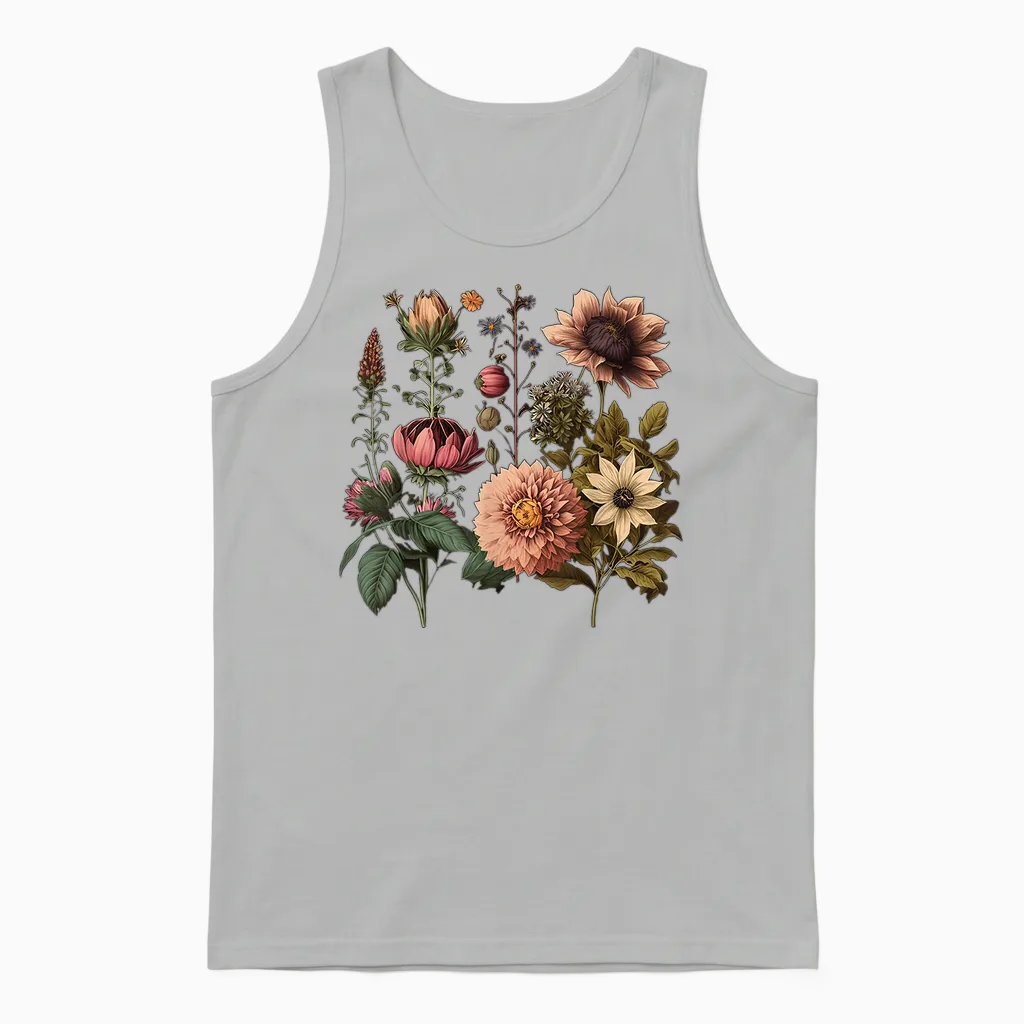 Vintage Inspired Flower Botanical Chart Naturalists Mens Womens T-Shirt, Black Unisex Tank Top in Ash
