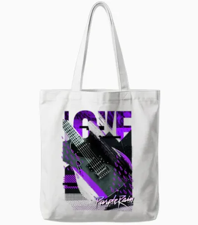 Wb100 Purple Rain Love Guitar Retro Prince Collage Logo Tote Bags - White