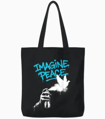 Imagine Peace Spray Paint Dove Urban Art Style Tote Bags - Black