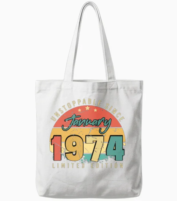 January 1974 Vintage Limited Tote Bags in White
