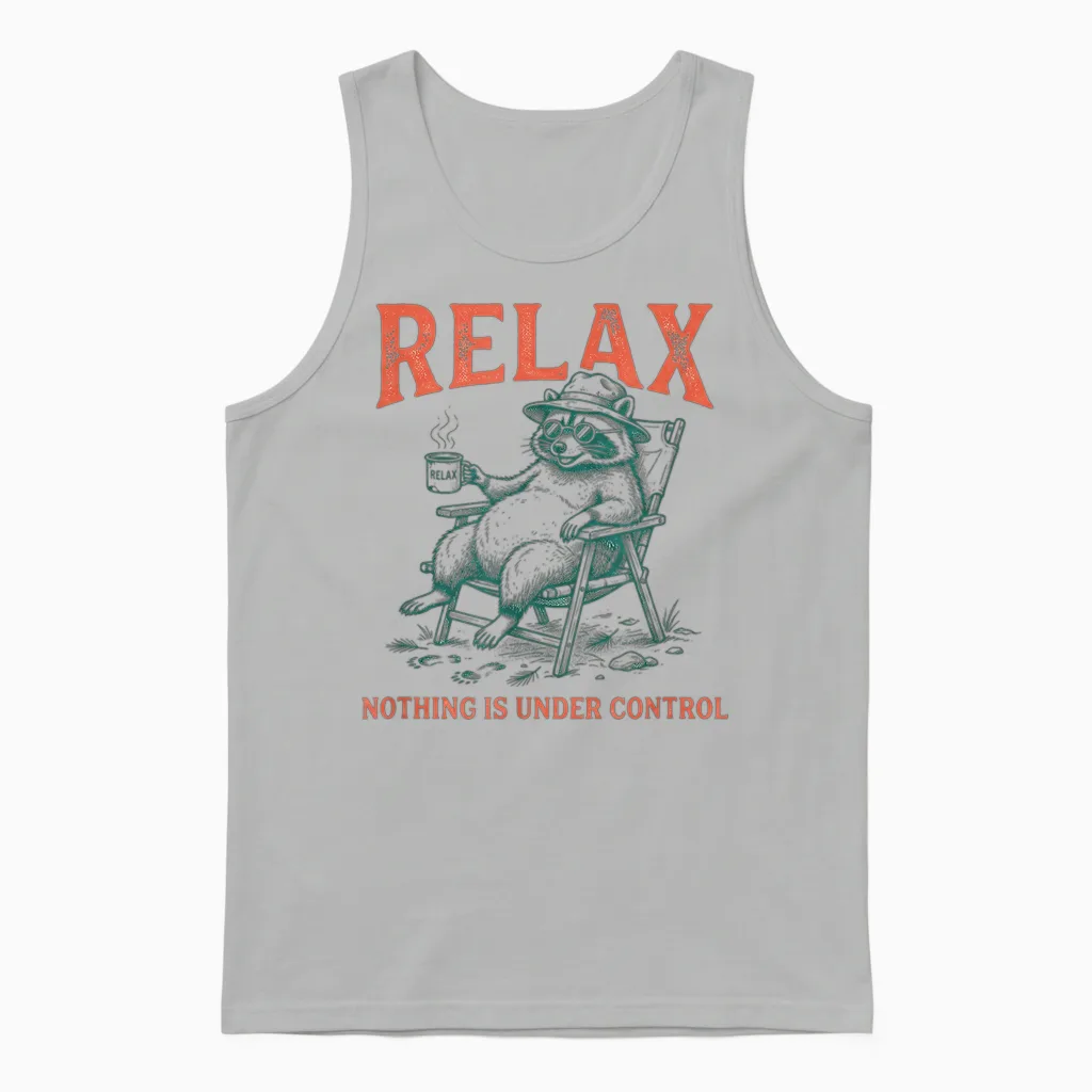 Relax Nothing Is Under Control Lustiger Waschbär Unisex Tank Top in Ash