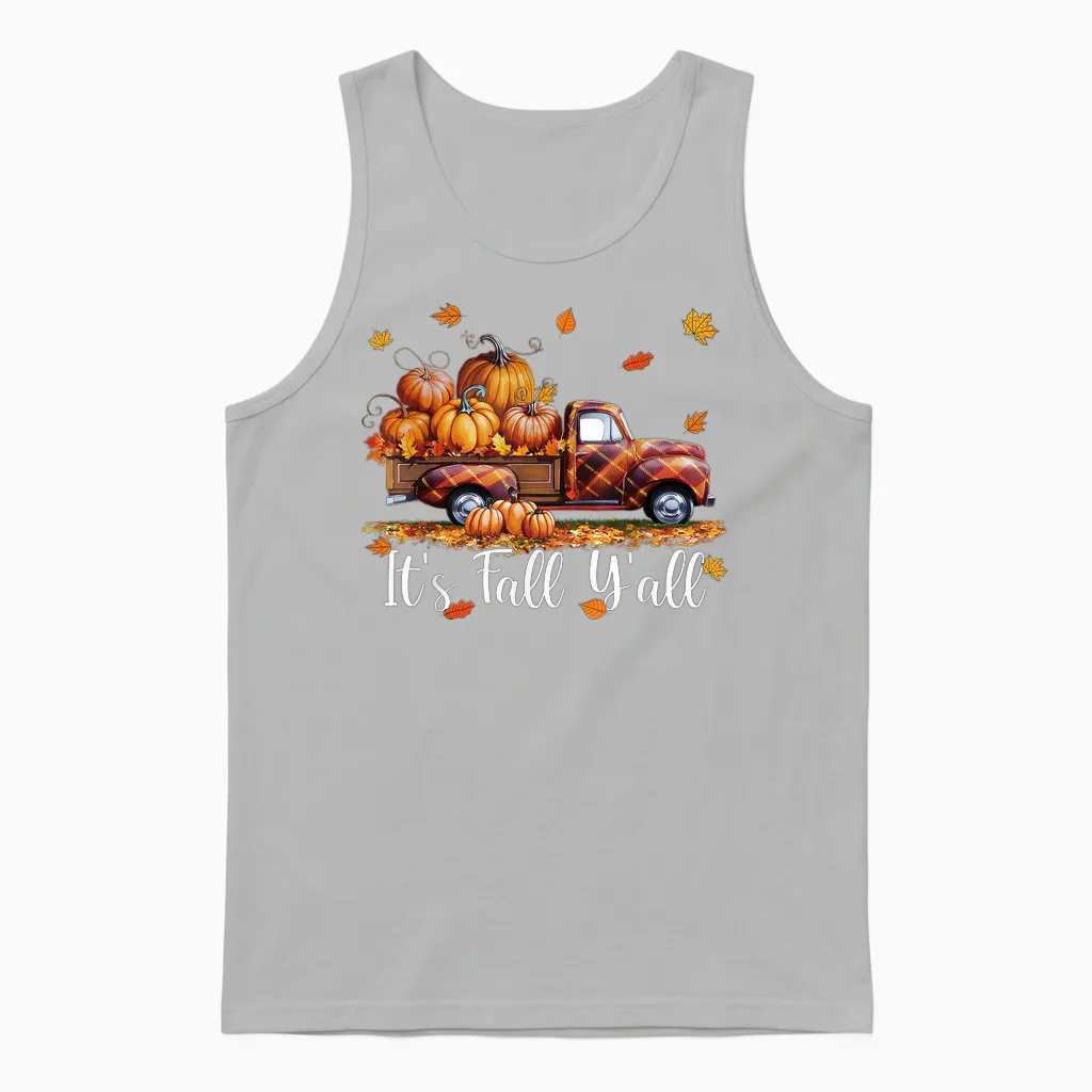 It's Fall Y'all Pumpkin Truck Autumn Tree Hello Fall Unisex Tank Top in Ash
