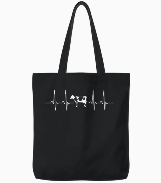 Battement De Cœur De Vache éleveur De Vaches Tote Bags in Black