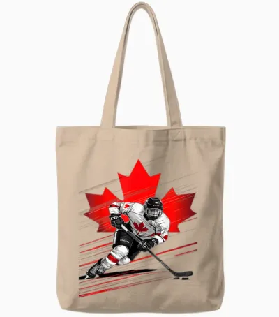 Canada Hockey T-Shirt, Black Tote Bags - Natural