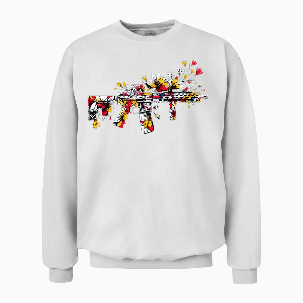 Sommer Ar15 Blumen Waffe Für Den Strand Gamer Zocker Vibes Unisex Sweatshirt in White