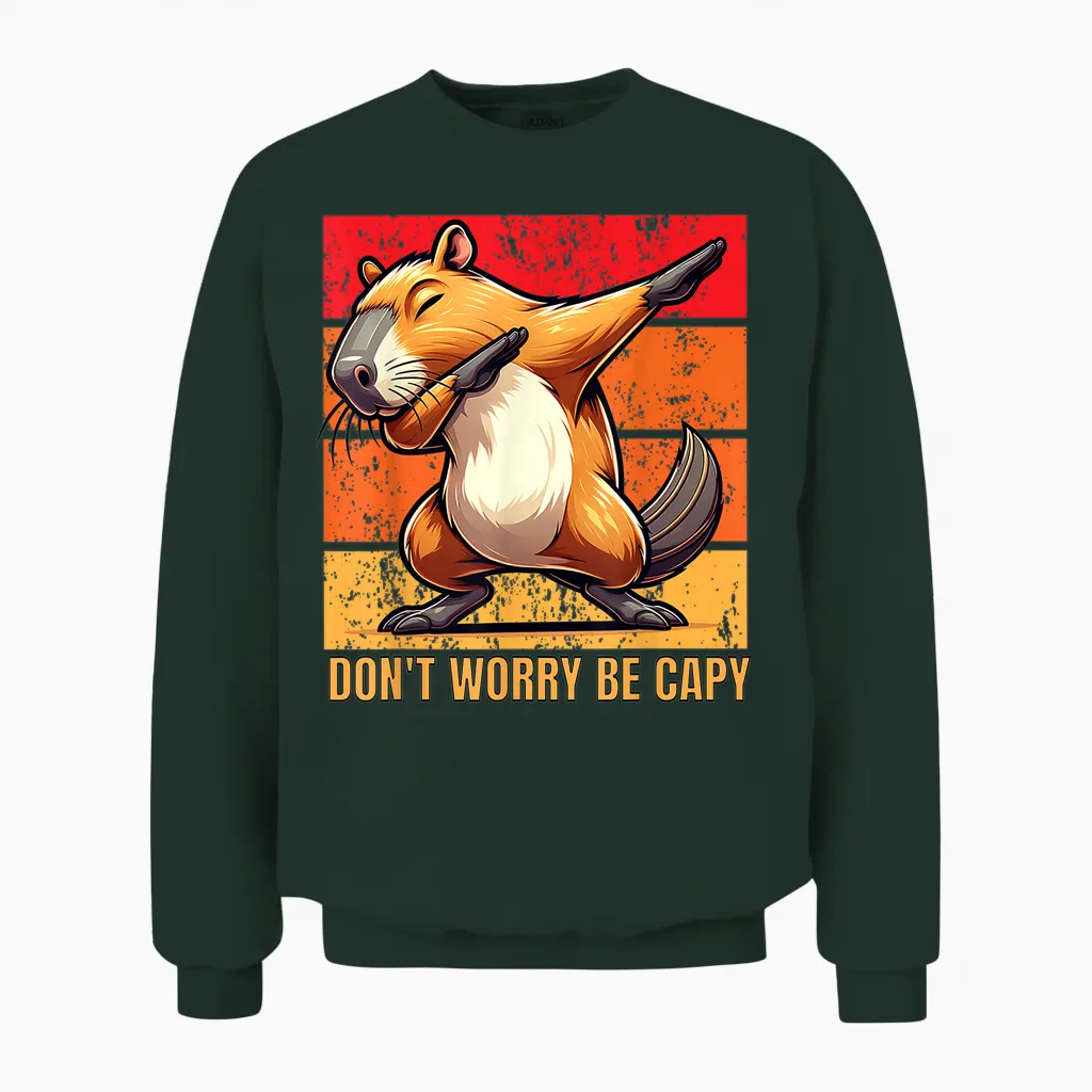 Don't Worry Be Capy Dabbing Capybara Lover Men Boys Kids Woman Unisex Sweatshirt in Forest