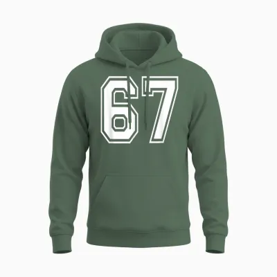 Number 67 Numbered Uniform Sports Jersey Team 67th Birthday Unisex Hoodie - Military Green