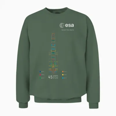 Esa European Space Agency 45 Years Ariane 1-6 Rocket 1979-2024 Unisex Sweatshirt - Military Green