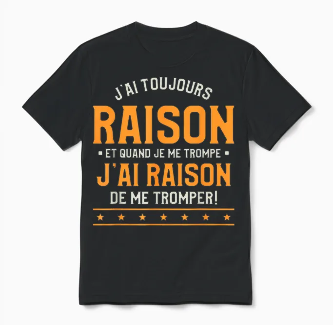 Je Ai Toujours Rison Et Quand Je Me Trompe T-Shirt, Black, S Unisex T-Shirt in Black