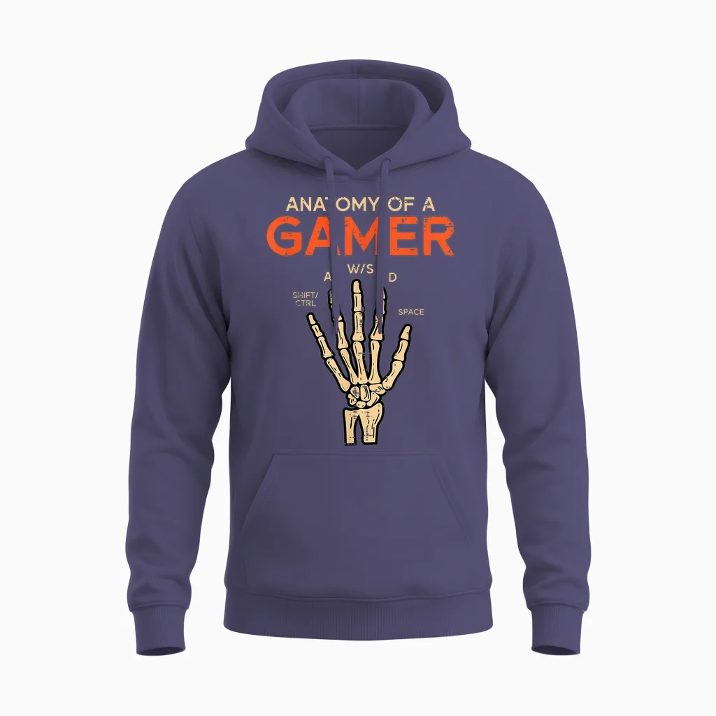 Anatomy of a Gamer Skeleton Hand Funny Men Boys Kids Teens Unisex Hoodie in Heather Sport Dark Navy