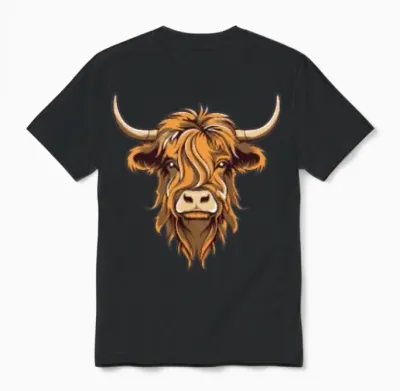 Highland Cattle Logo Emblem Highland Cow Highland Unisex T-Shirt - Black