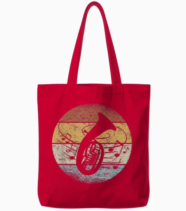 Tenor Hornist Orchestra Musician Notes Retro Tenor Horn T-Shirt, Black, S Tote Bags in Red