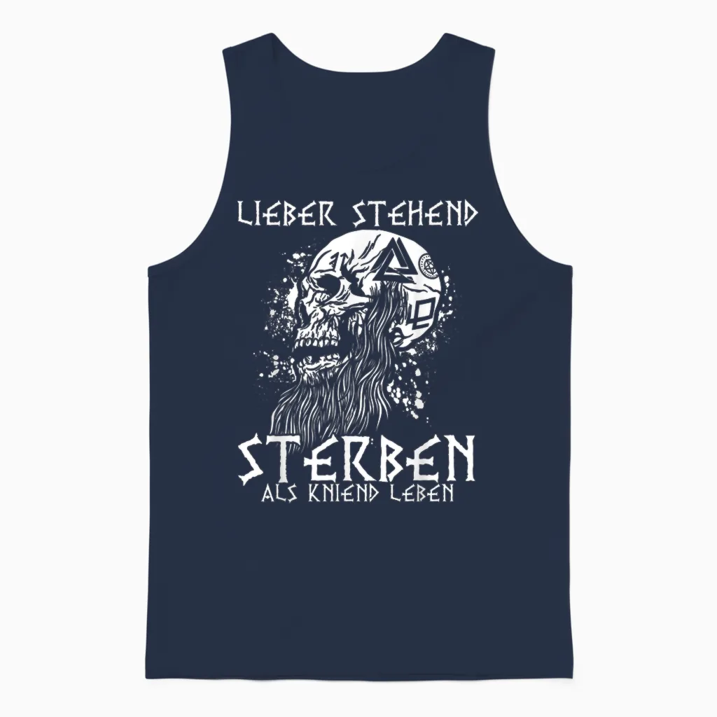 T-Shirt "lieber Stehend Sterben Als Kniend Leben Tattoo" German Rock Unisex Tank Top in Navy