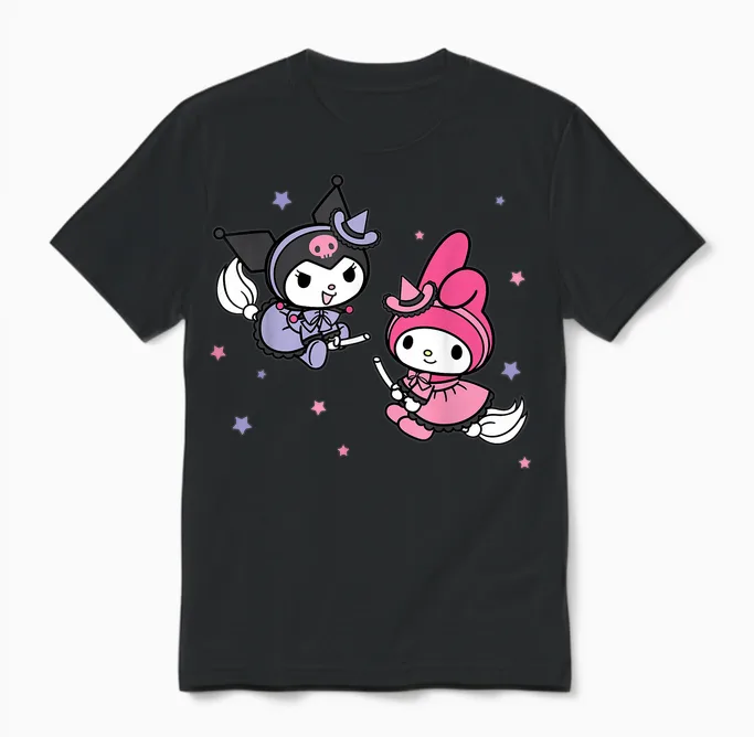 My Melody Kuromi Little Witches Halloween Unisex T-Shirt in Black