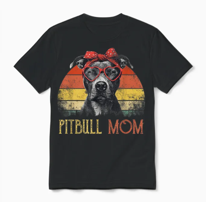 Pitbull Mom Dog Retro Vintage Design Unisex T-Shirt in Black
