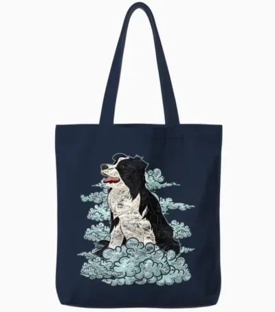 Dog Lover Dogs Gift Clouds Border Collie Tote Bags - Navy
