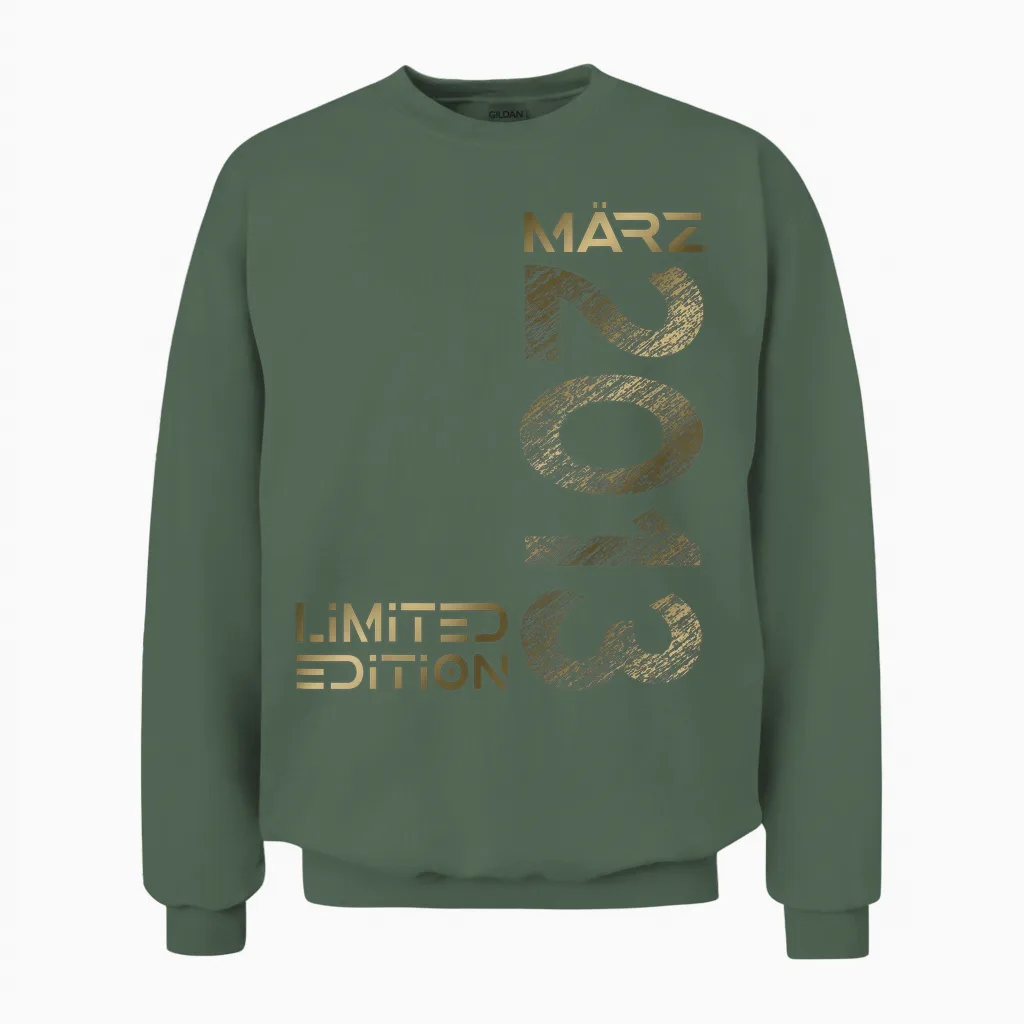 Limited Edition March 2013 Boy Girl 11th Birthday T-Shirt, Black Unisex Sweatshirt in Military Green
