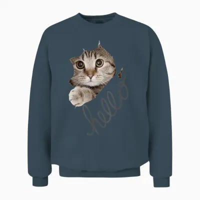 Cute Cat Motif with Beautiful Print T-Shirt, Black Unisex Sweatshirt - Dark Heather