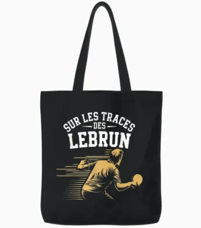 In the Footsteps of Lebrun Gift Table Tennis Ping-Pong T-Shirt, Black, S Tote Bags - Black