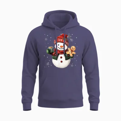 Snowman Beanie Coffee Latte Ginggerbread Merry Christmas Unisex Hoodie - Heather Sport Dark Navy