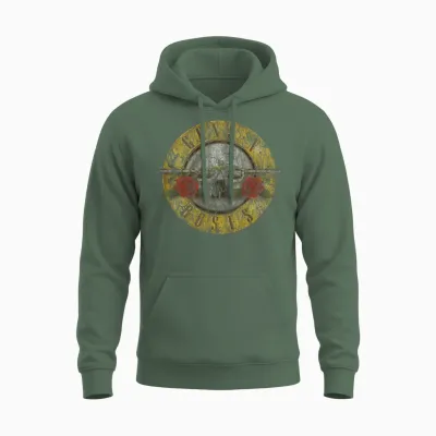 Official Guns N'roses 80s Rock Band Logo Unisex Hoodie - Military Green