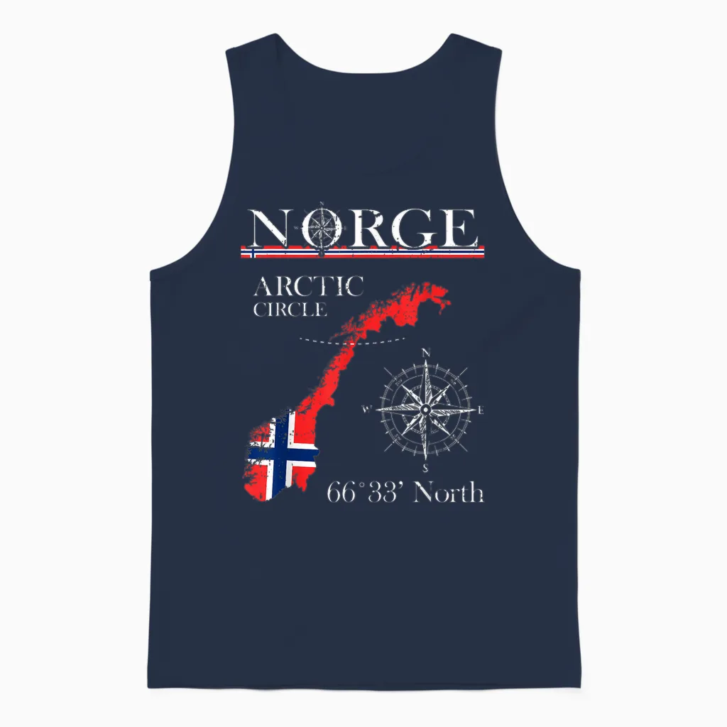 Norge Arctic Circle - Polar North Norway Norway Norwegian Flag T-Shirt, Black Unisex Tank Top in Navy
