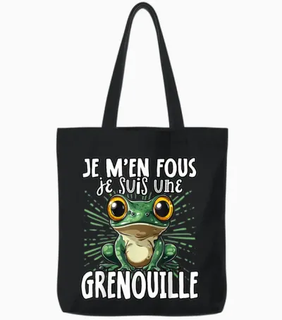 Je M'en Fous Je Suis Une Grenouille - Cute Frog T-Shirt, Black, S Tote Bags - Black