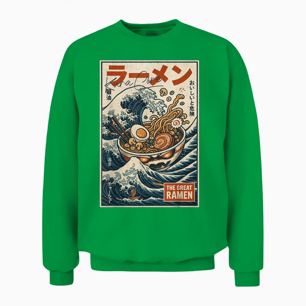 Ramen Japan Streetwear Cyberpunk Y2k Retro Manga Anime T-Shirt, Black, S Unisex Sweatshirt in Irish Green