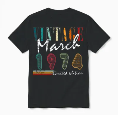 Gift Legend March 1974. Gift March 1974. March. Unisex T-Shirt - Black