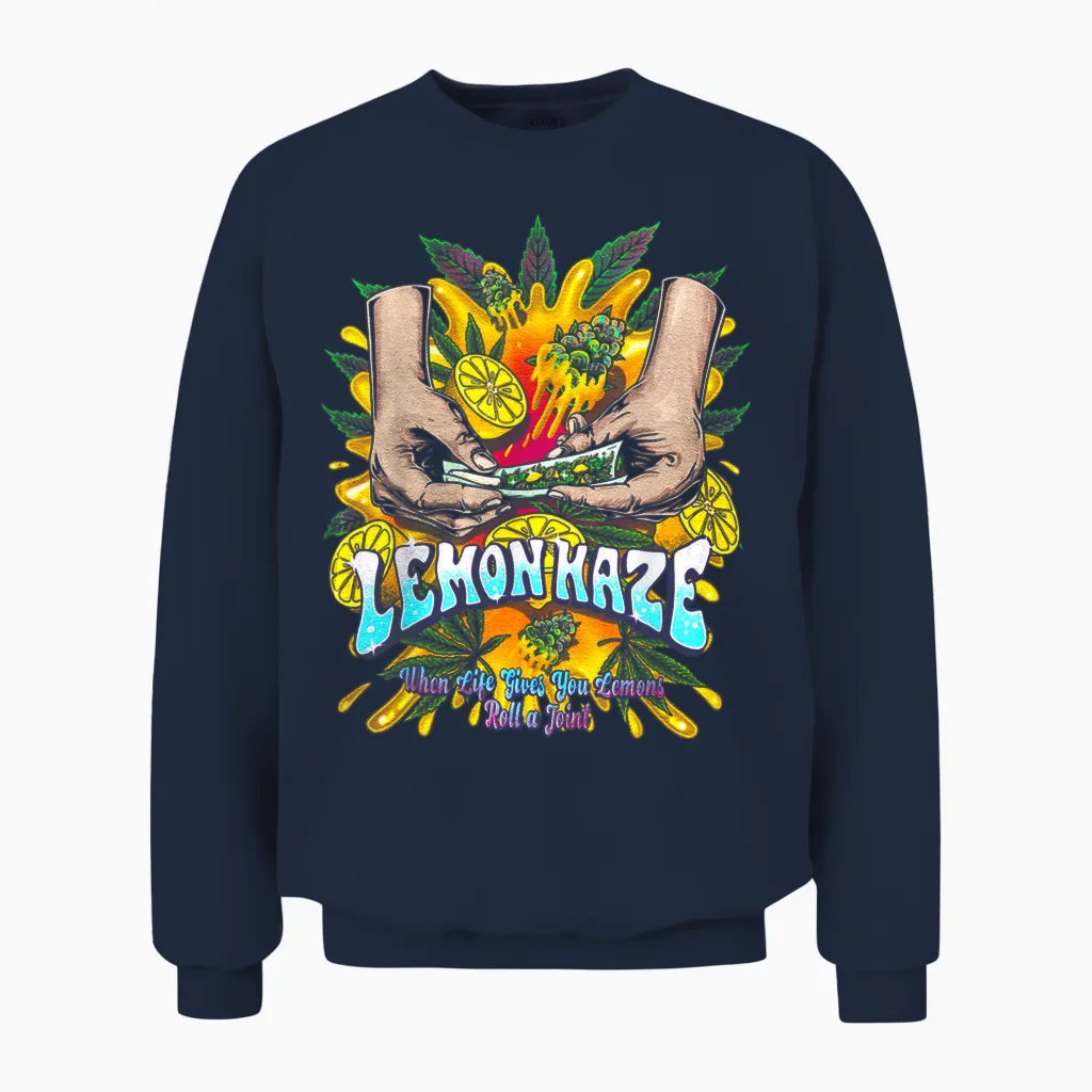 Lemon Haze Cannabis Marihuana Unisex Sweatshirt in Navy