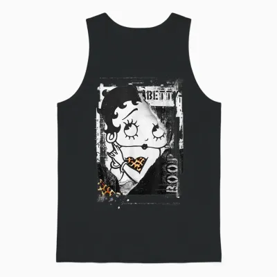 Betty Boop Distressed Punk Rock Vintage Stamp Poster Design Unisex Tank Top - Black