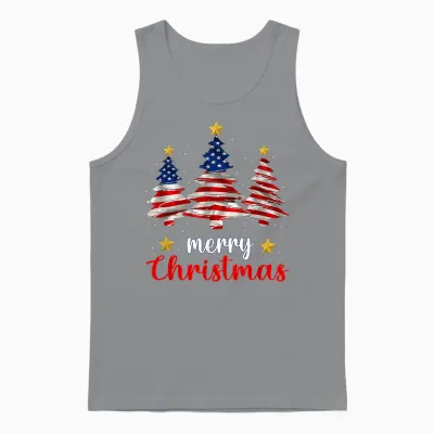 Merry Christmas Tree American Flag Funny Us Flag Xmas Pajama Unisex Tank Top - Sport Grey
