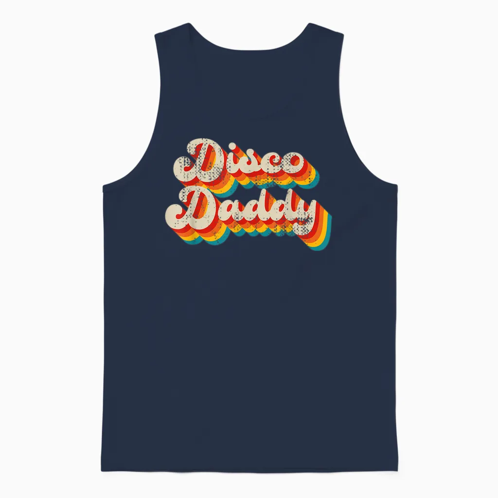 Disco Costume 70s Vintage Men Women Retro Disco Daddy Unisex Tank Top in Navy